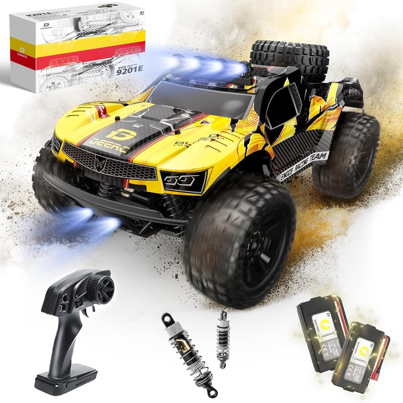 DEERC 9201E 1:10 Large Remote Control Truck with Lights, Fast Short Course RC Car, 48 km/h 4x4 Off-Road Hobby Grade Toy Monster Crawler Electric Vehicle with 2 Rechargeable Batteries for Adult Kid Boy - Image 1